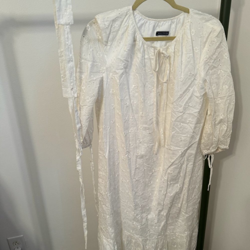 MDS Stripes White Embroidered Maxi Dress